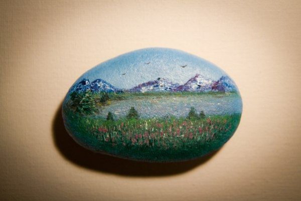 Роспись камней пейзажи