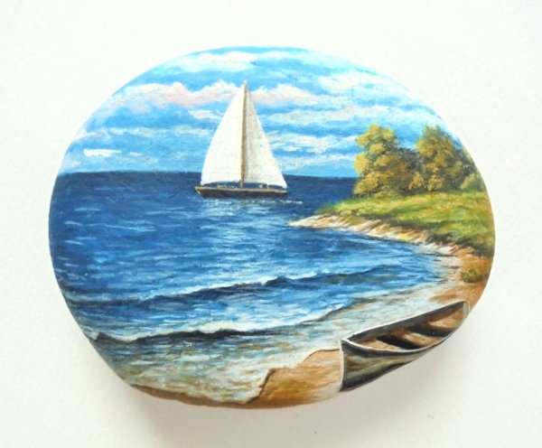 Пейзажи на камнях акриловыми красками