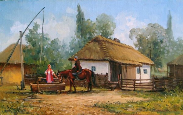 Казачий двор" художник с. Васильковский, 1890 г.