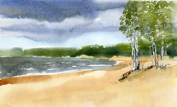 Панорамный пейзаж акварелью