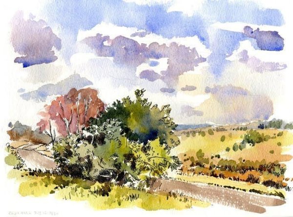 Пленэр акварелью река