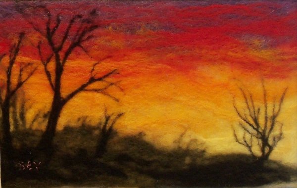 Картины из шерсти закат