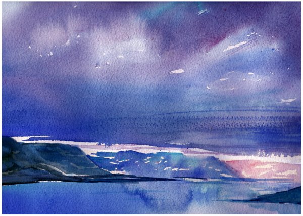 Ночной пейзаж гуашью