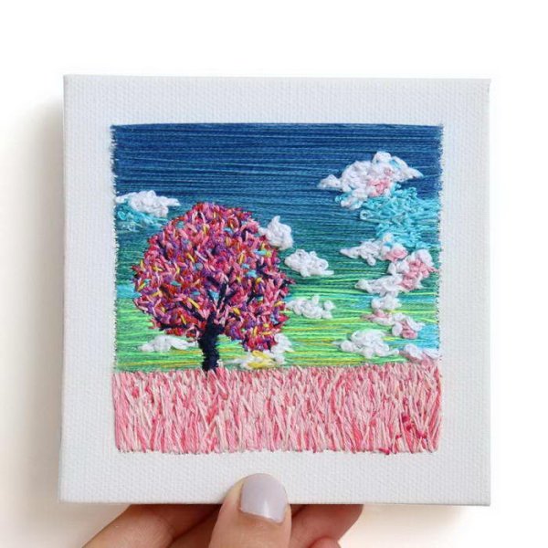 Вышивка французский узелок пейзаж