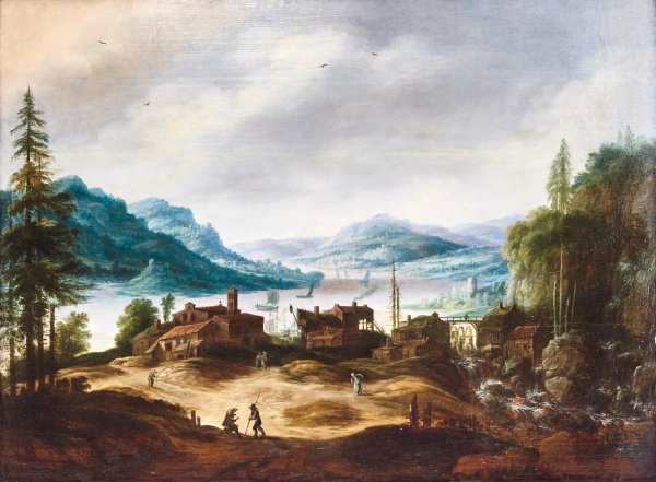 Картина Тиленс Ян "пейзаж с горной рекой"