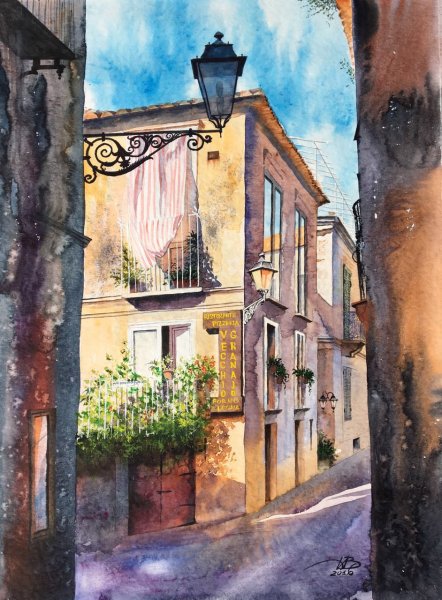 Городские улочки акварель