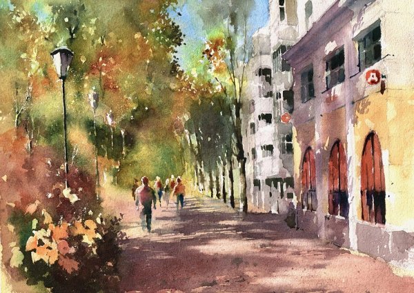 Город акварелью