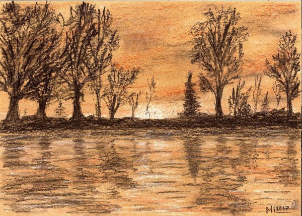 Пейзаж перспектива сангина уголь