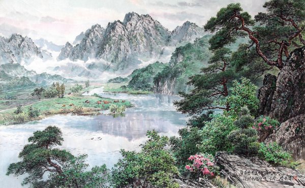 Корея пейзажи акварель