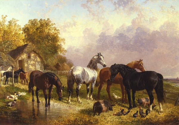 Деревенский пейзаж с лошадьми