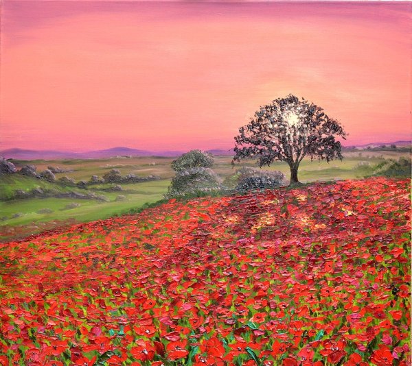 Пейзаж красками поле