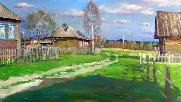 Деревня пастелью художник