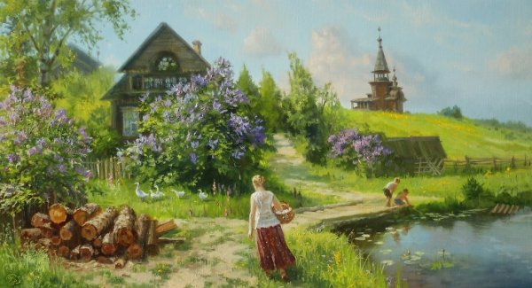 Весенний пейзаж с Церковью