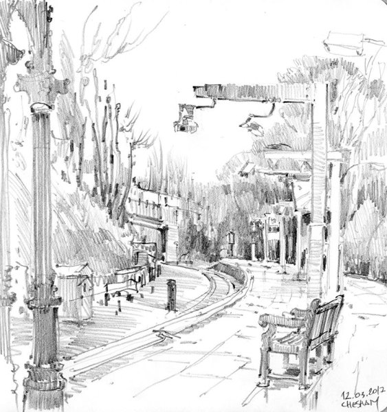 Осенний пейзаж карандашом