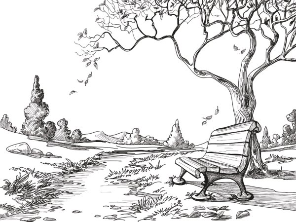 Парковый пейзаж в графике