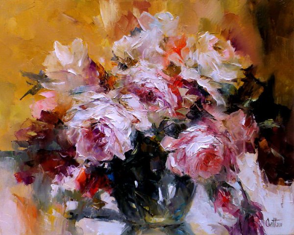 Цветы мастихином маслян живопись