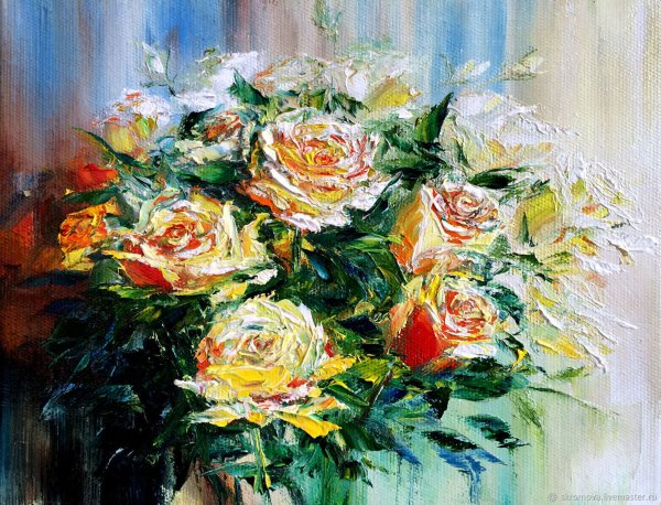 Розы маслом на холсте мастихином