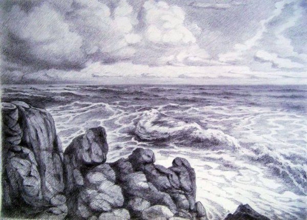 Морской пейзаж в графике