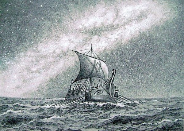 Морской пейзаж в графике