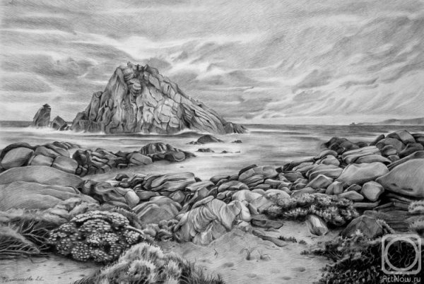 Морской пейзаж в графике