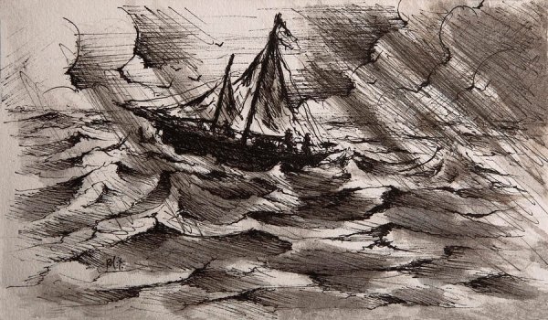 Тропический пейзаж карандашом