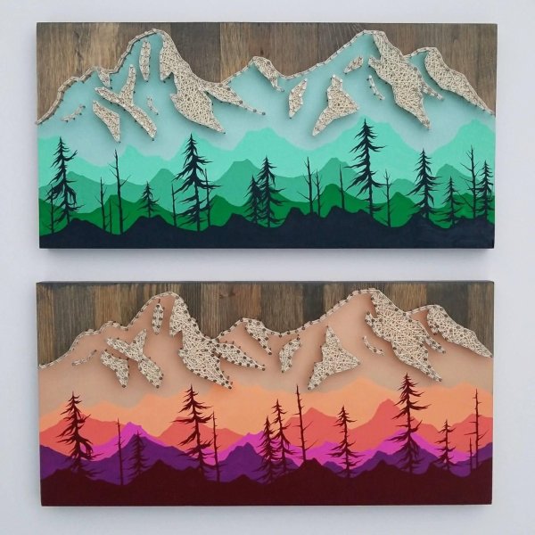 Горы в технике стринг арт