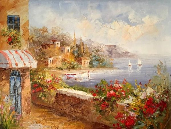 Озеро Гарда пейзаж маслом