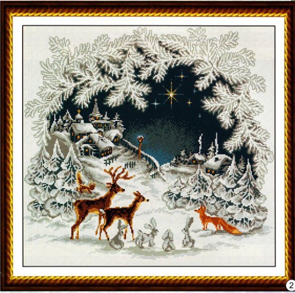 Наборы для вышивания зимний пейзаж с оленями