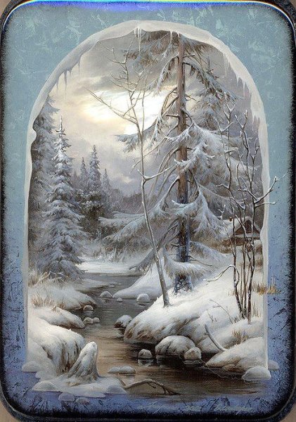 Лаковая миниатюра Федоскино пейзажи