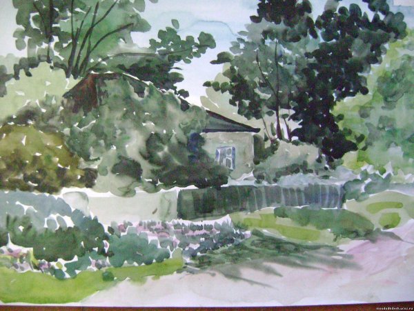 Етюд Плиннер село акварельный