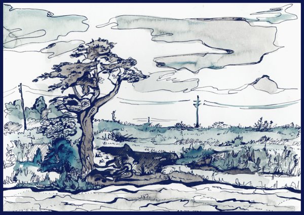 Графический пейзаж с домиком