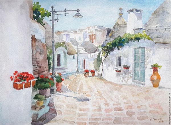 Тосканский пейзаж акварель