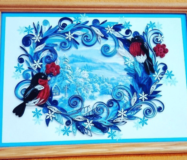 Квиллинг зимний пейзаж