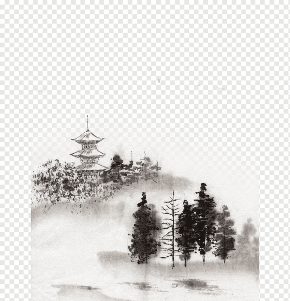 Японская живопись тушью в стиле суйбоку