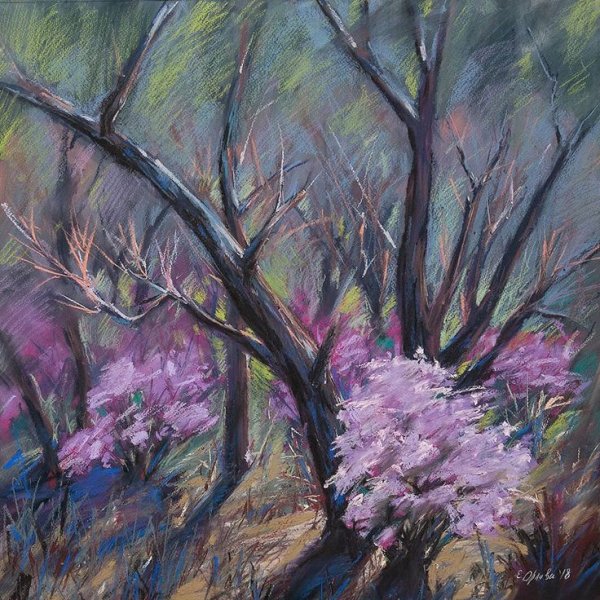 Весенний пейзаж цветными карандашами