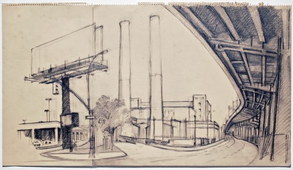 Трамвай цветными карандашами