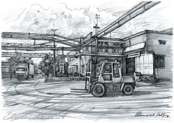 Промышленный пейзаж набросок