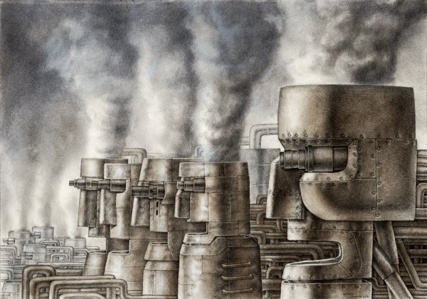 Промышленный пейзаж карандашом