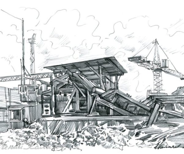 Индустриальный пейзаж в графике