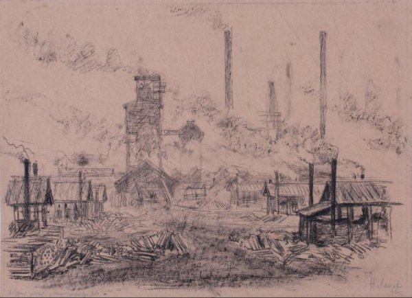 Промышленный пейзаж рисунок