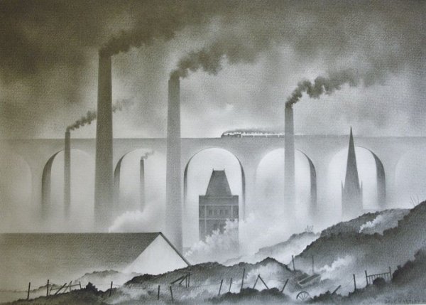 Индустриальный пейзаж в графике