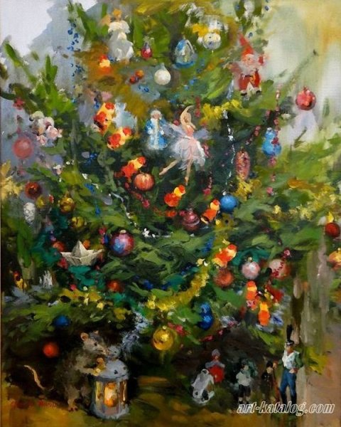 Рождественский пейзаж акварель