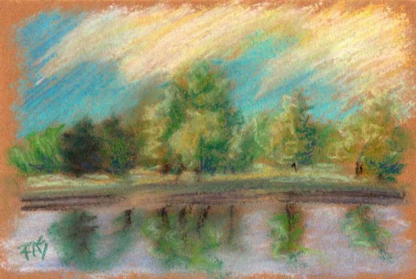 Пейзаж масляной пастелью