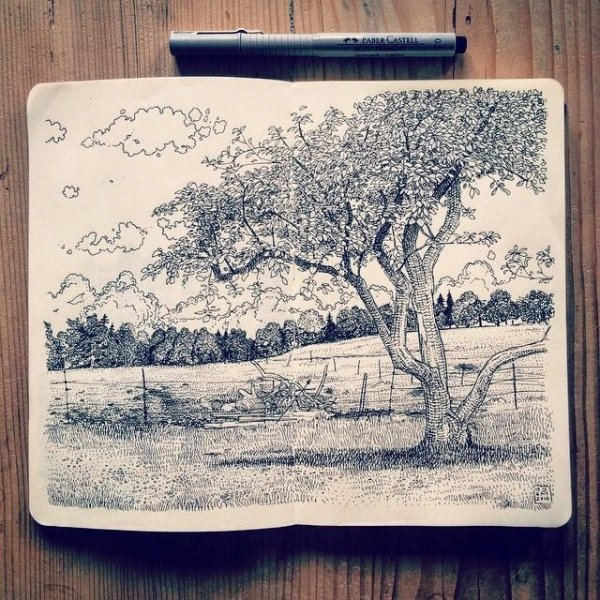 Пейзаж рисунок карандашом