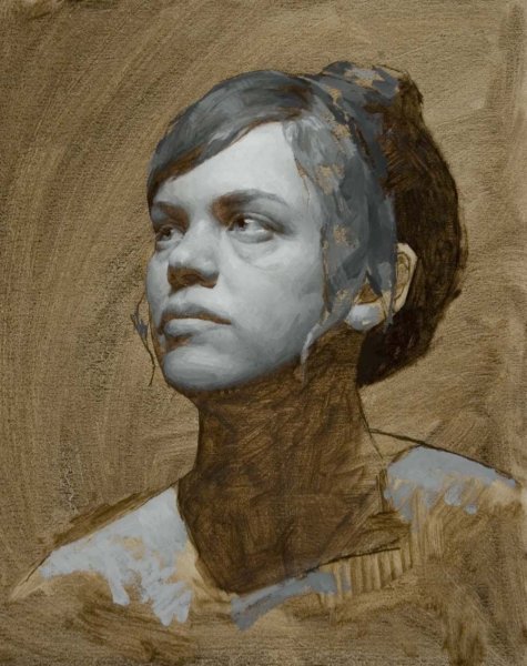 Этюд головы человека в технике гризайль