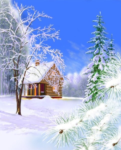 Зимний пейзаж вертикально для детей