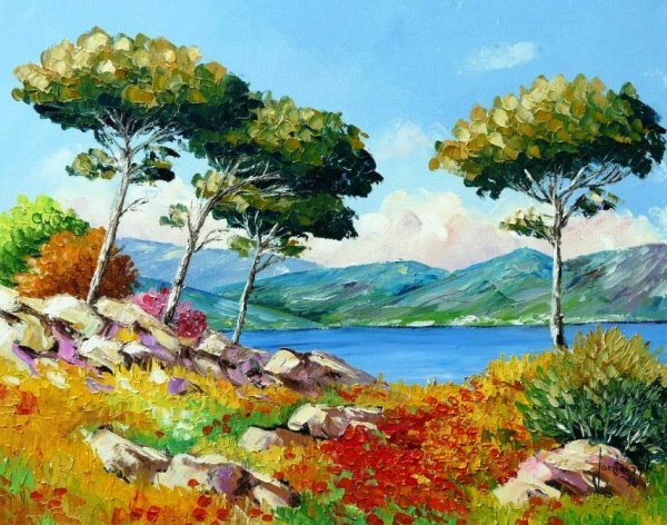 Пейзаж гуашью лето