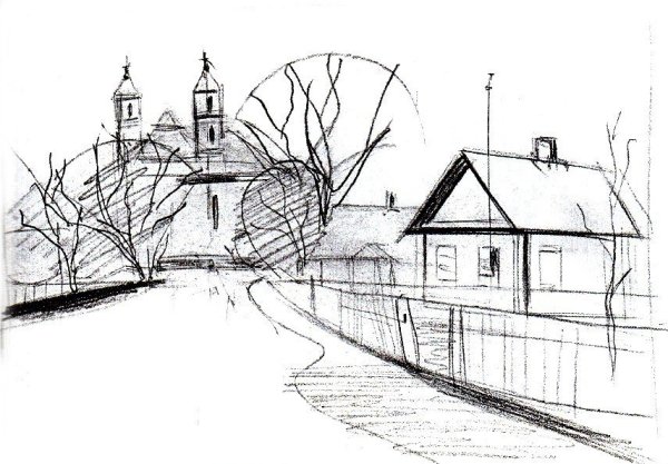 Набросок городского пейзажа легкий