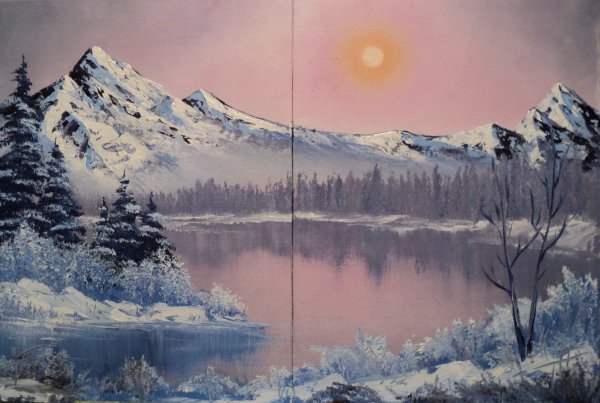 Зимний пейзаж гуашью