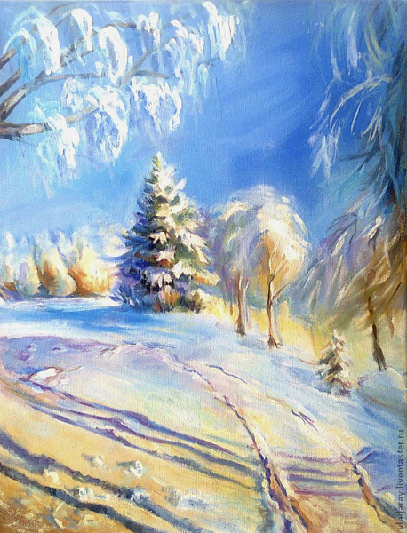 Зимнее дерево акварелью